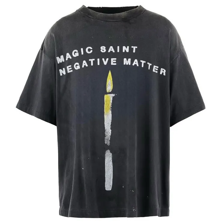 SAINT Mxxxxxx CANDLE SS TEE/BLK Slogan candle distressed TEE Little angel short sleeves on the back Washed in black S-XL Same as the original version Cylindrical side seam OE yarn fabric Garment dyeing Fade in heavy washes Fade with horse plaster on the bust Correct version matching Original version accessories Original level printing restoration